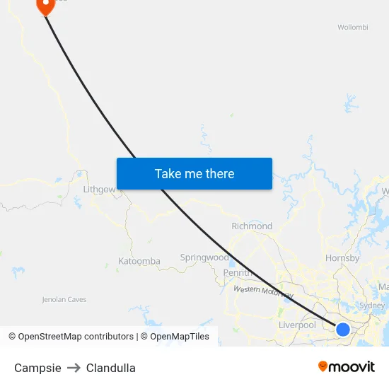 Campsie to Clandulla map