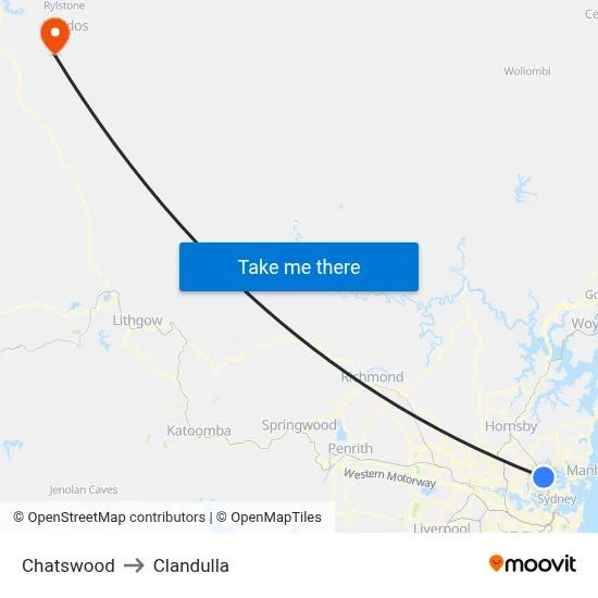 Chatswood to Clandulla map