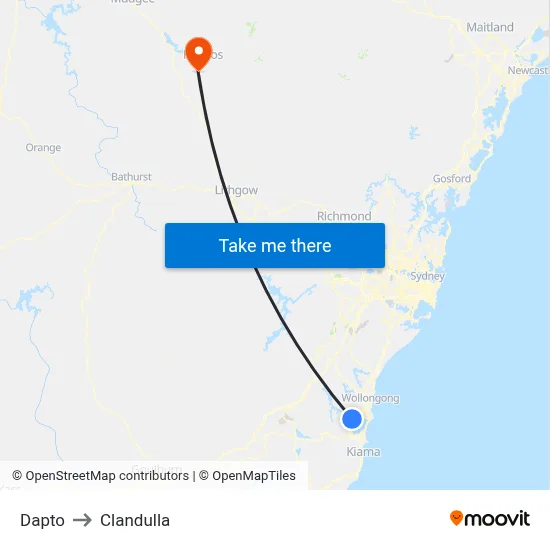 Dapto to Clandulla map