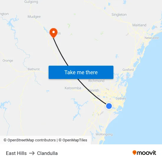 East Hills to Clandulla map