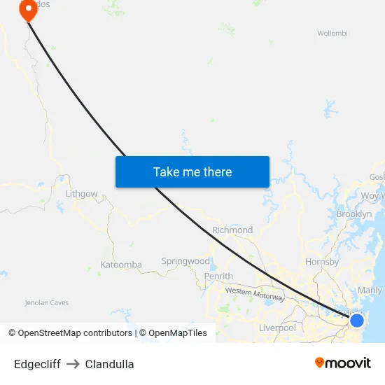 Edgecliff to Clandulla map