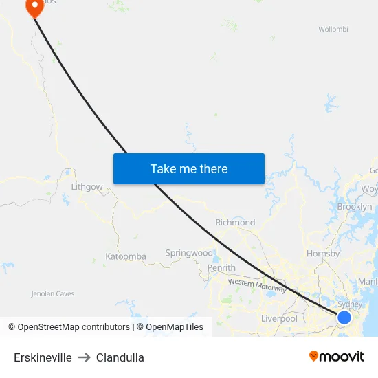 Erskineville to Clandulla map