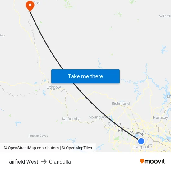 Fairfield West to Clandulla map