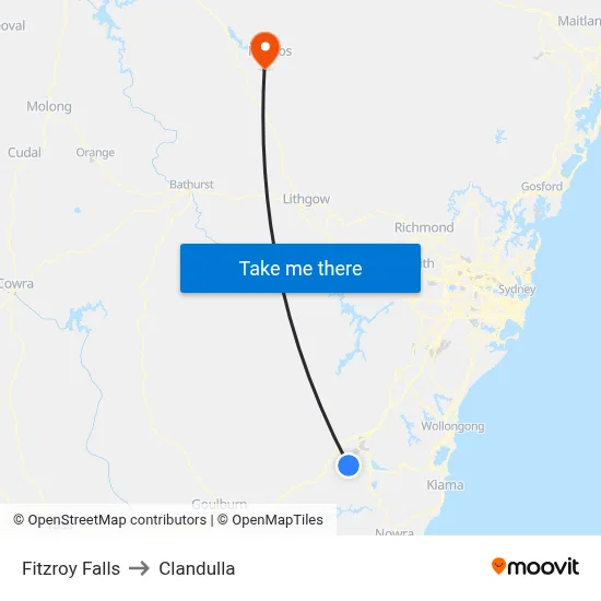 Fitzroy Falls to Clandulla map