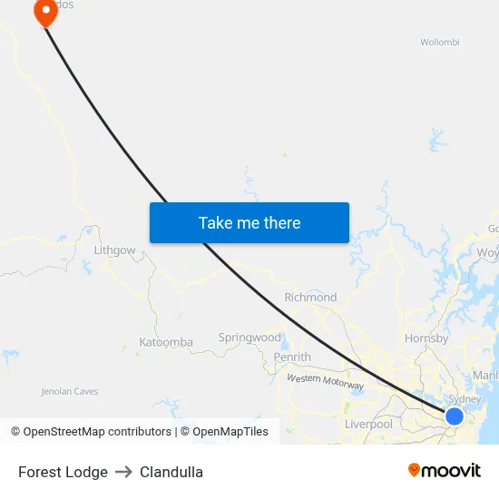 Forest Lodge to Clandulla map
