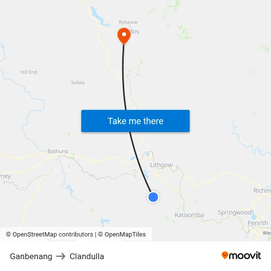 Ganbenang to Clandulla map