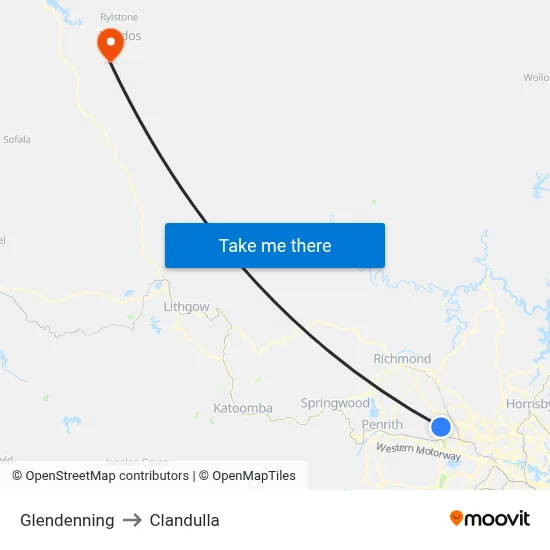 Glendenning to Clandulla map