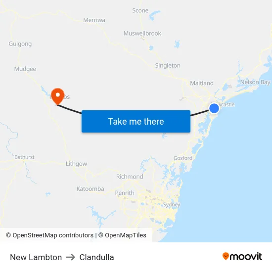 New Lambton to Clandulla map
