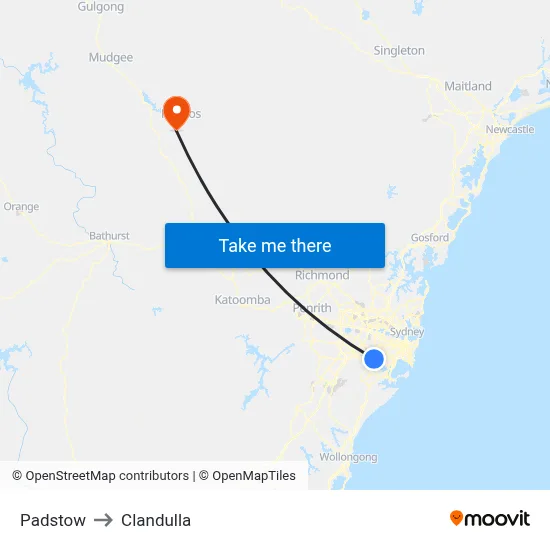 Padstow to Clandulla map