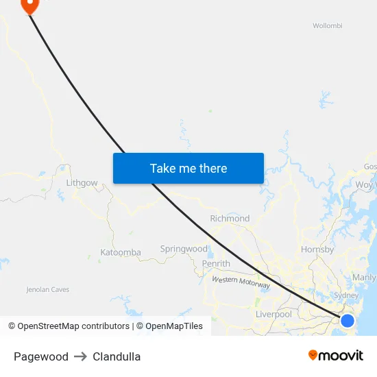 Pagewood to Clandulla map