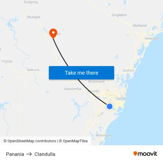 Panania to Clandulla map