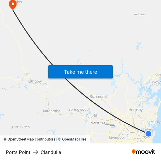 Potts Point to Clandulla map