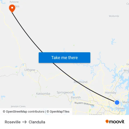 Roseville to Clandulla map
