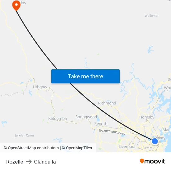 Rozelle to Clandulla map