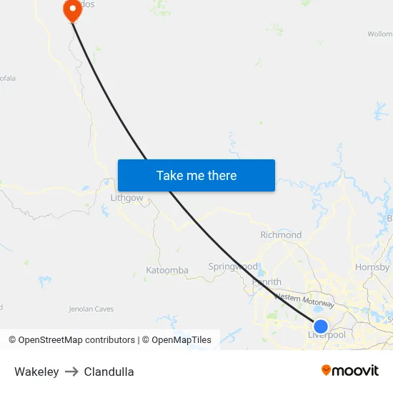 Wakeley to Clandulla map