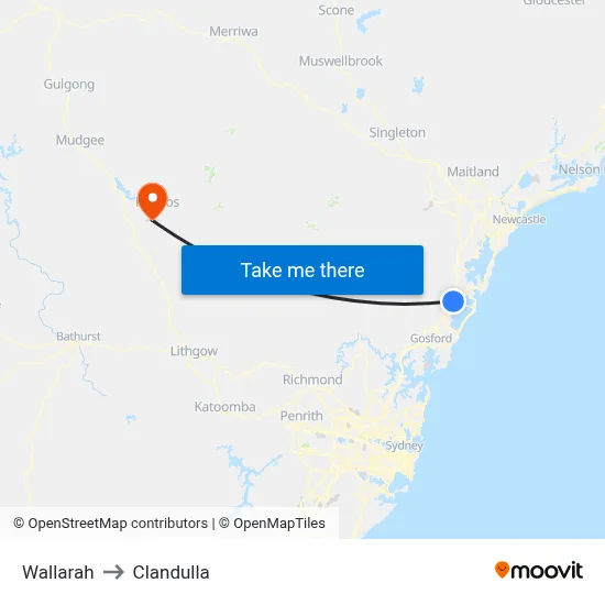 Wallarah to Clandulla map