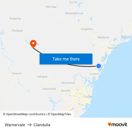 Warnervale to Clandulla map