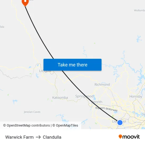 Warwick Farm to Clandulla map