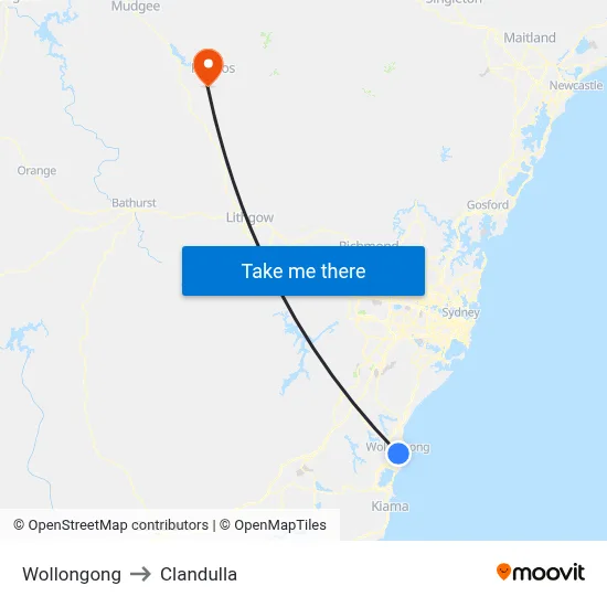 Wollongong to Clandulla map
