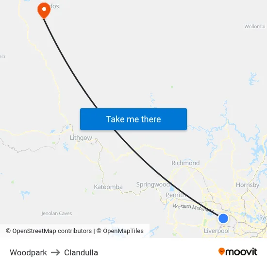 Woodpark to Clandulla map
