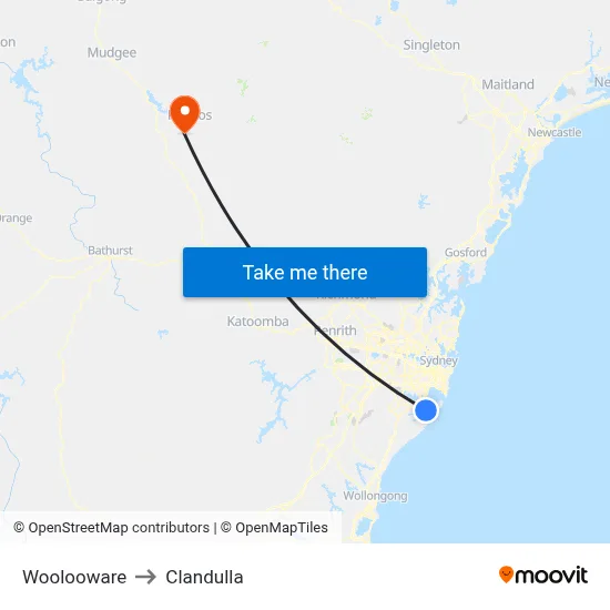 Woolooware to Clandulla map