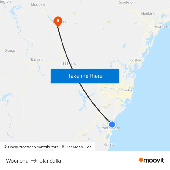 Woonona to Clandulla map