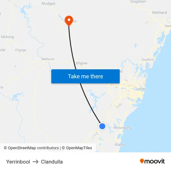 Yerrinbool to Clandulla map