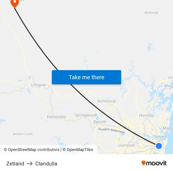Zetland to Clandulla map