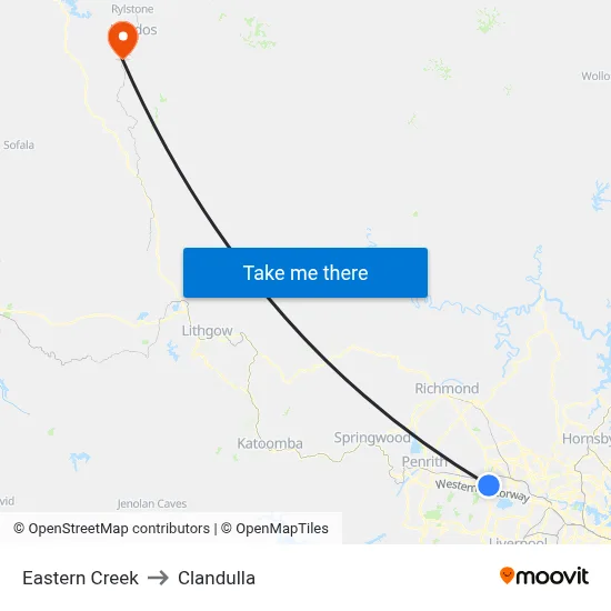 Eastern Creek to Clandulla map