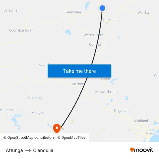 Attunga to Clandulla map