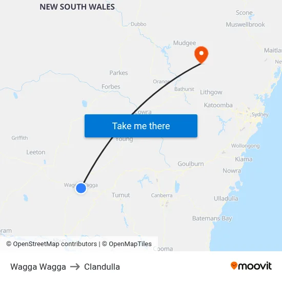 Wagga Wagga to Clandulla map