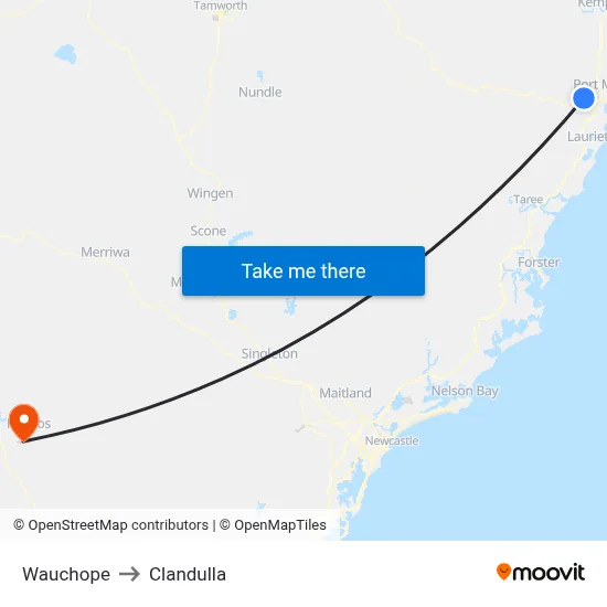 Wauchope to Clandulla map