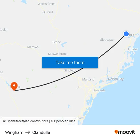 Wingham to Clandulla map