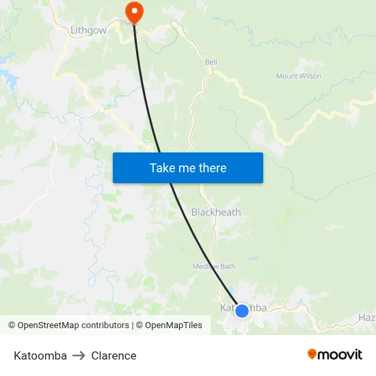 Katoomba to Clarence map