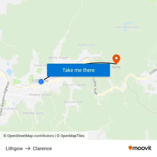 Lithgow to Clarence map