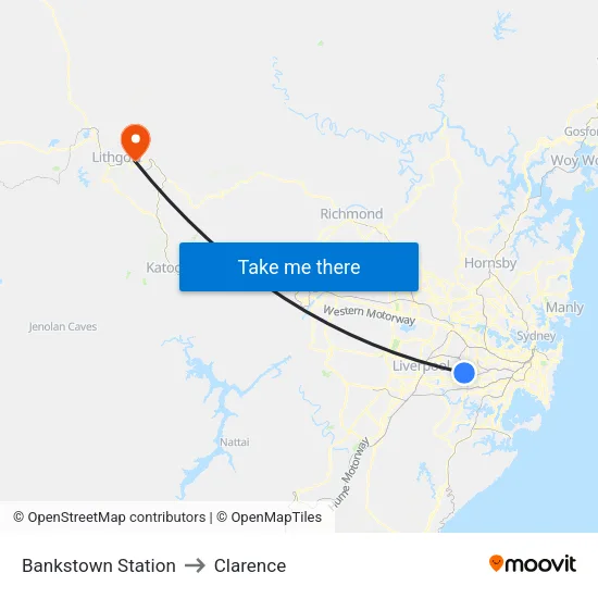 Bankstown Station to Clarence map