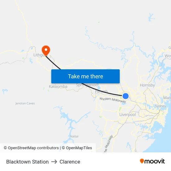 Blacktown Station to Clarence map