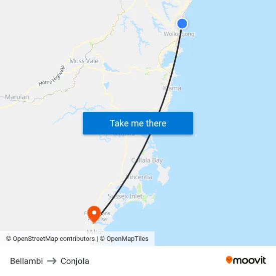 Bellambi to Conjola map
