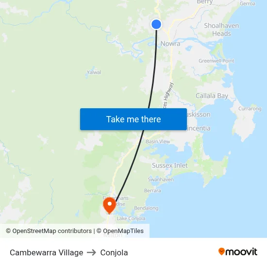 Cambewarra Village to Conjola map