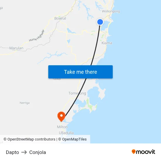 Dapto to Conjola map