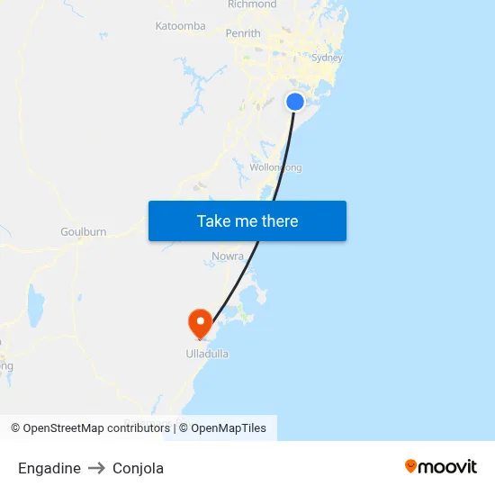 Engadine to Conjola map