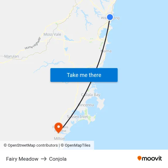 Fairy Meadow to Conjola map