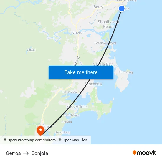 Gerroa to Conjola map