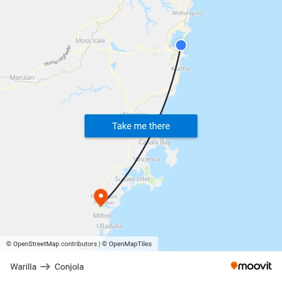 Warilla to Conjola map