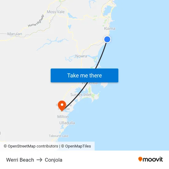 Werri Beach to Conjola map