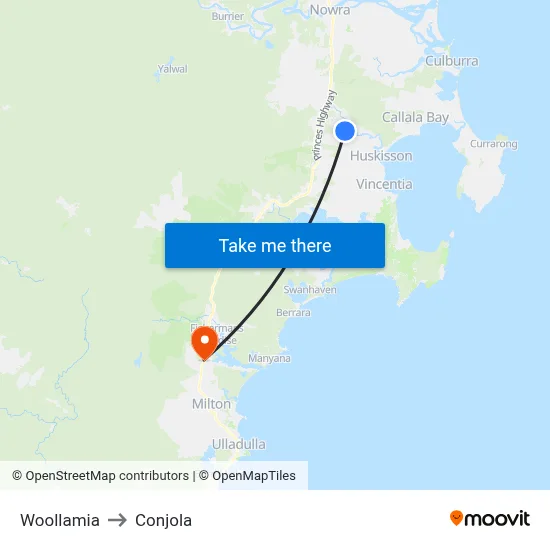 Woollamia to Conjola map