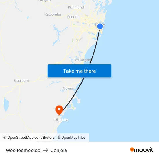 Woolloomooloo to Conjola map