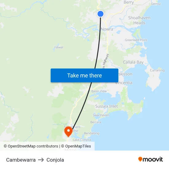 Cambewarra to Conjola map