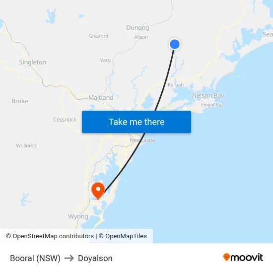 Booral (NSW) to Doyalson map