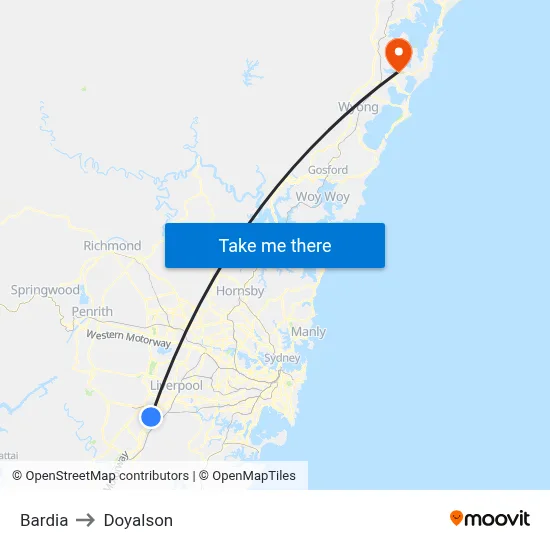 Bardia to Doyalson map